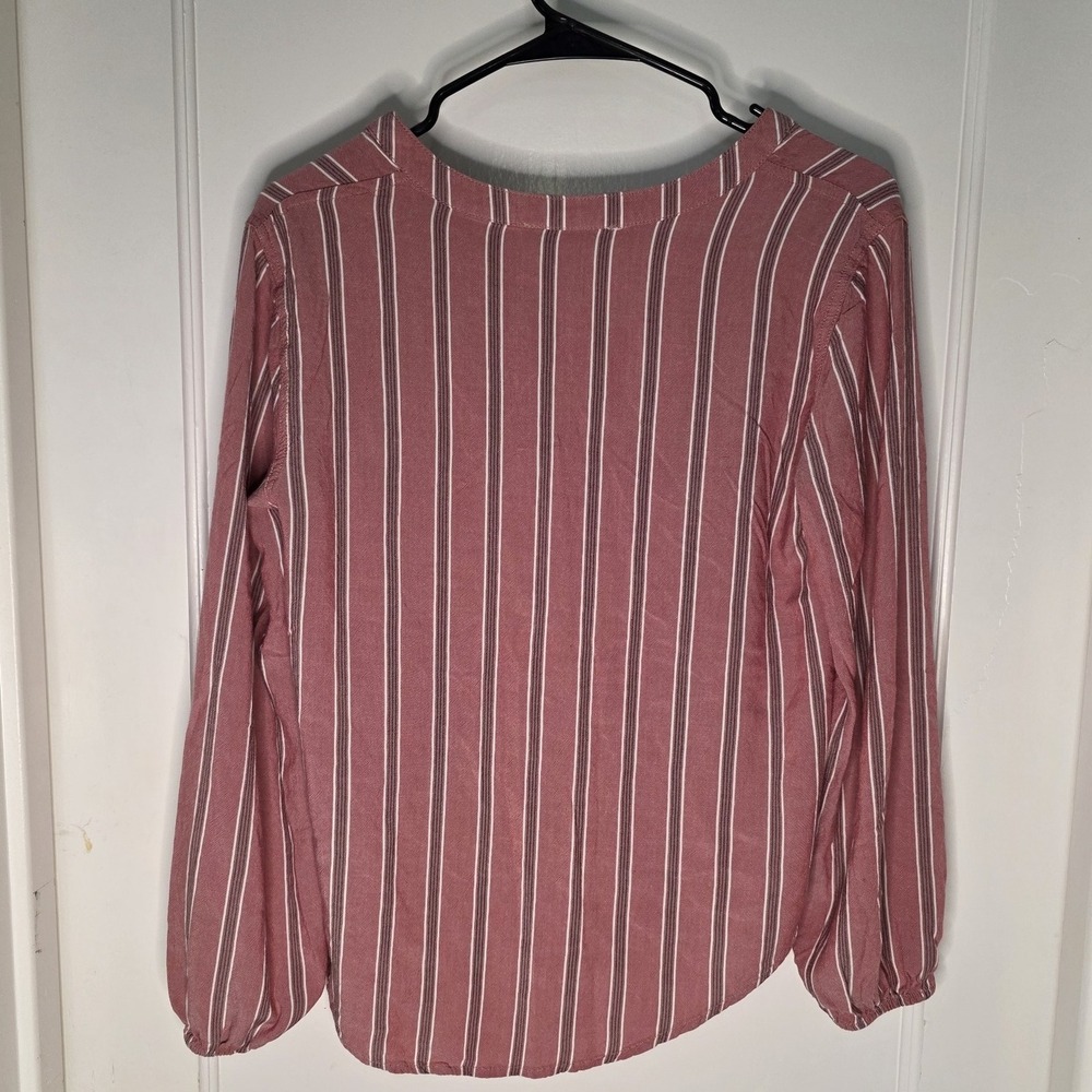 Pink Rose Striped Blouse Top Women's Boho Cottagecore Med - Picture 2 of 6